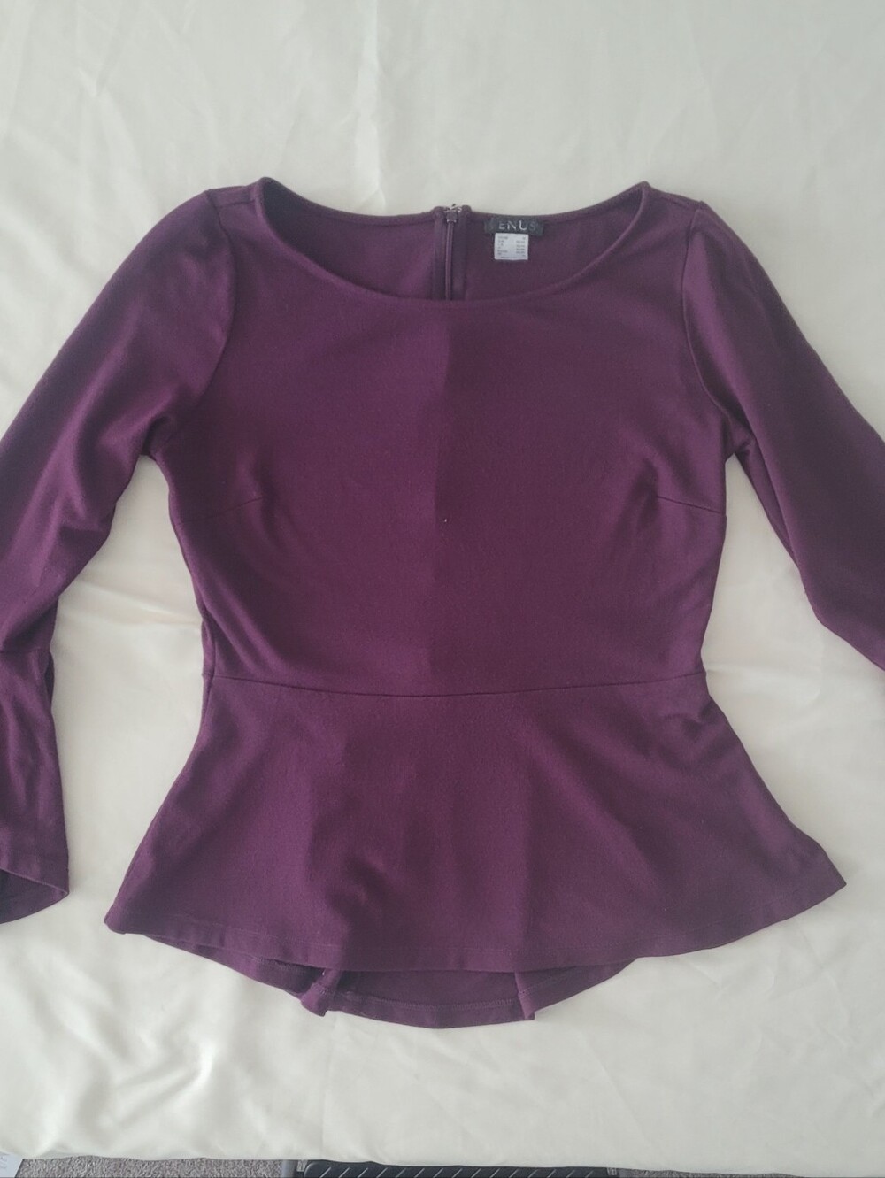 VENUS Plum Bell-Sleeve Peplum Blouse